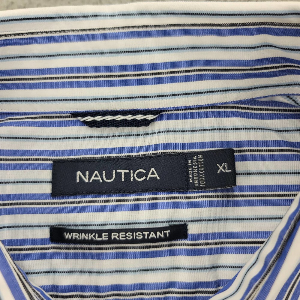 Nautica Shirt Mens XL Blue Black White Striped Casual Classic Button Up - Picture 4 of 11